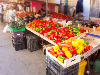 Various vegetables for sale at market stall