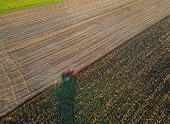 High angle view of man working on field