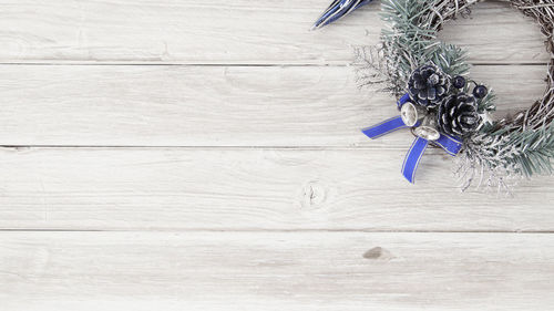 Close-up of christmas ornaments on table