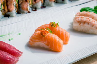 Close-up of sushi in plate on table