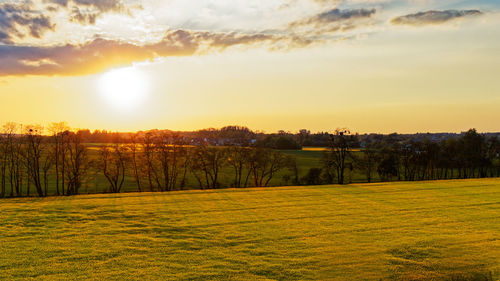 Scenic view of field against sky during sunset