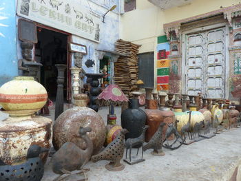 Statues outside building at temple