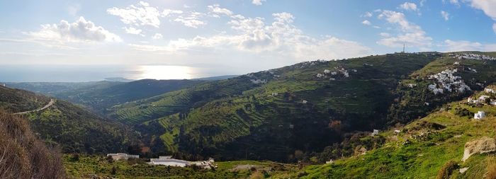 Panoramic view of landscape and mountains against sky