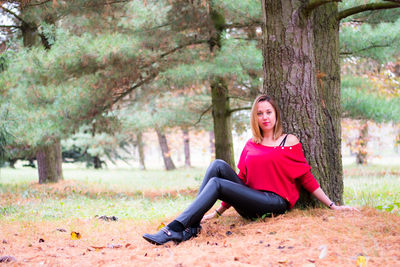 Woman sitting in a park