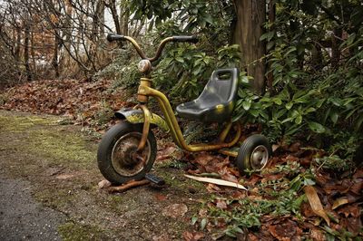 Damaged bicycle on field