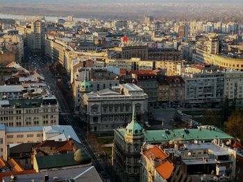 High angle view of buildings in city