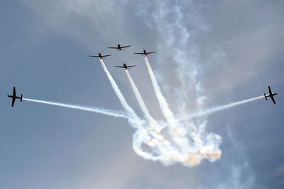 Low angle view of airplane flying in sky