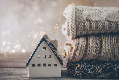 Close-up of christmas decoration on table