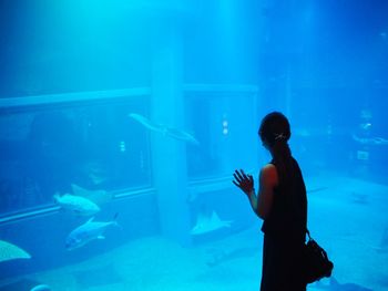 Man swimming in aquarium
