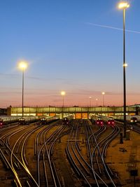 View of railroad tracks at sunset