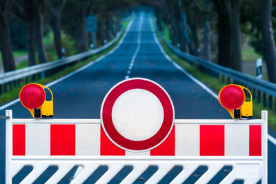 Close-up of barricade on road