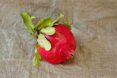 High angle view of strawberry on table