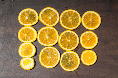 High angle view of orange fruits on table