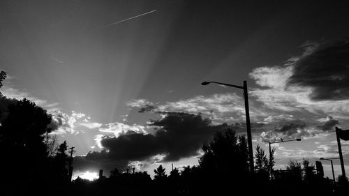 Low angle view of silhouette trees against sky at night