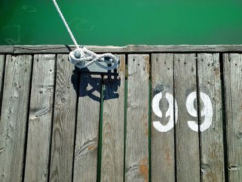 Close-up of rope tied on wood