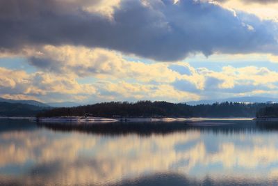 Scenic view of lake against sky during sunset