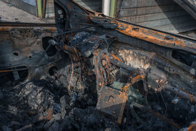 Abandoned damaged car outdoors