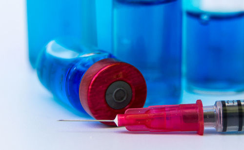Close-up of blue container
