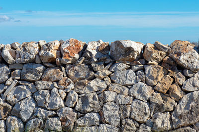 Rocks on shore against blue sky