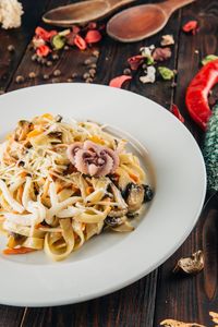 High angle view of food in bowl on table