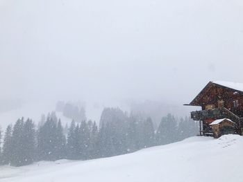 Snow covered landscape against sky