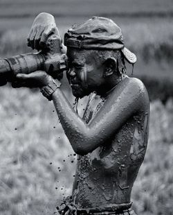 Close-up of man in water