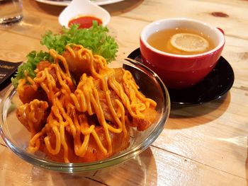 Close-up of pasta in bowl on table