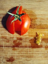 High angle view of tomatoes on table