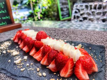 Close-up of sushi served on plate