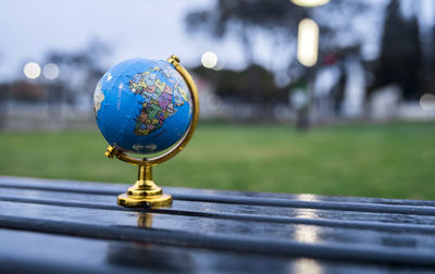 Close-up of metallic structure on field