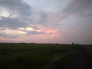 Scenic view of field against sky during sunset