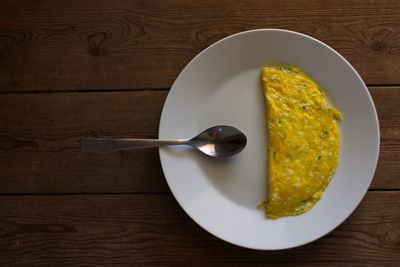 High angle view of breakfast on table