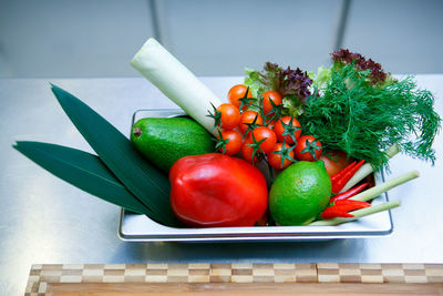 High angle view of fruits on table