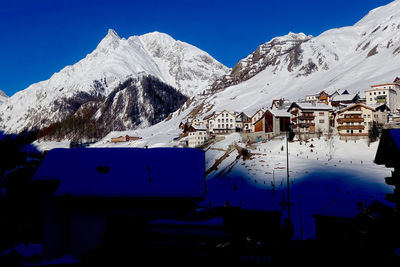 View of laret village at piz ot mountain during winter