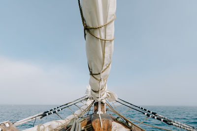 Low angle view of boat against clear sky