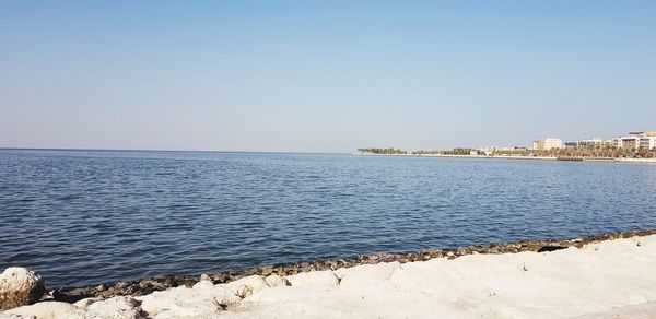 Scenic view of sea against clear sky