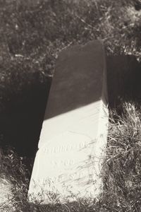 High angle view of paper on grass