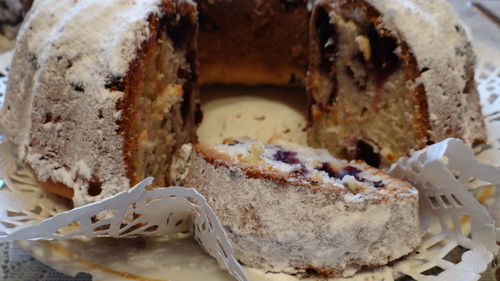 High angle view of cake in plate