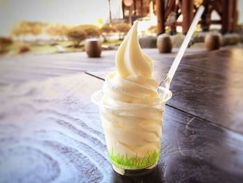 Close-up of ice cream on table