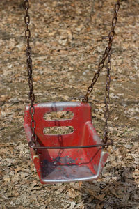 Close-up of swing in park