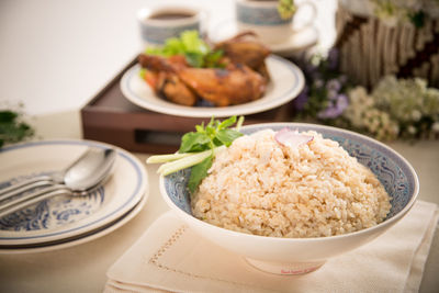 Close-up of food in bowl at table