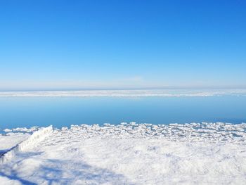 Scenic view of sea against clear blue sky
