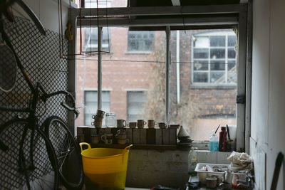 Close-up of glass window on table