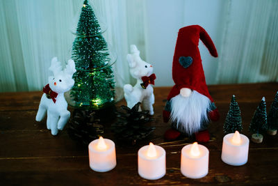 Close-up of christmas decoration on table