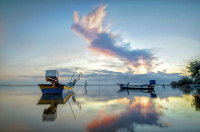 Scenic view of lake against sky at sunset