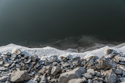 Scenic view of sea by rocks