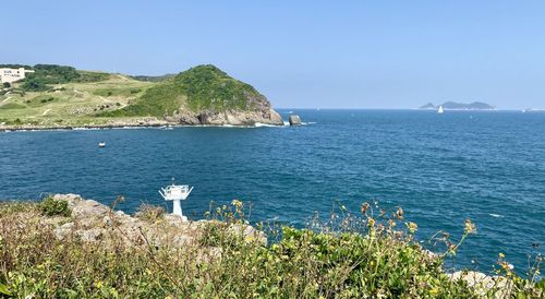 Scenic view of sea against clear sky