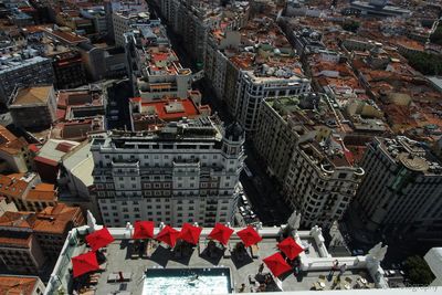 High angle view of buildings in city