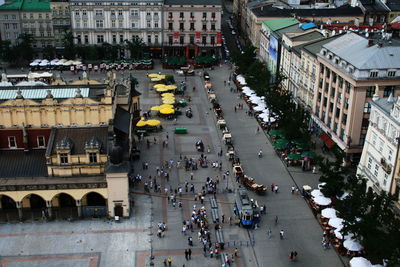 High angle view of crowd on city street