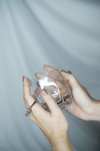 Cropped hand of person holding dentures